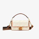 Fendi Baguette White Canvas FF Bag 8BR600 AC9O F1DSH