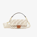 Fendi Baguette White Canvas Bag With Embroidery 8BR600 AF2V F1DSV