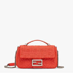 Fendi Baguette Chain Midi Red FF fabric bag 8BR793AHW5F1F2I