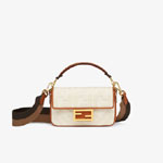 Fendi Baguette White Canvas FF Bag 8BS017 AC9O F1DSH