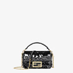 Fendi Baguette Mini Black sequin and leather bag 8BS017AMP0F0KUR