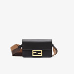 Fendi Flat Baguette Black Leather Mini Bag 8BS039 AAIW F15ZW