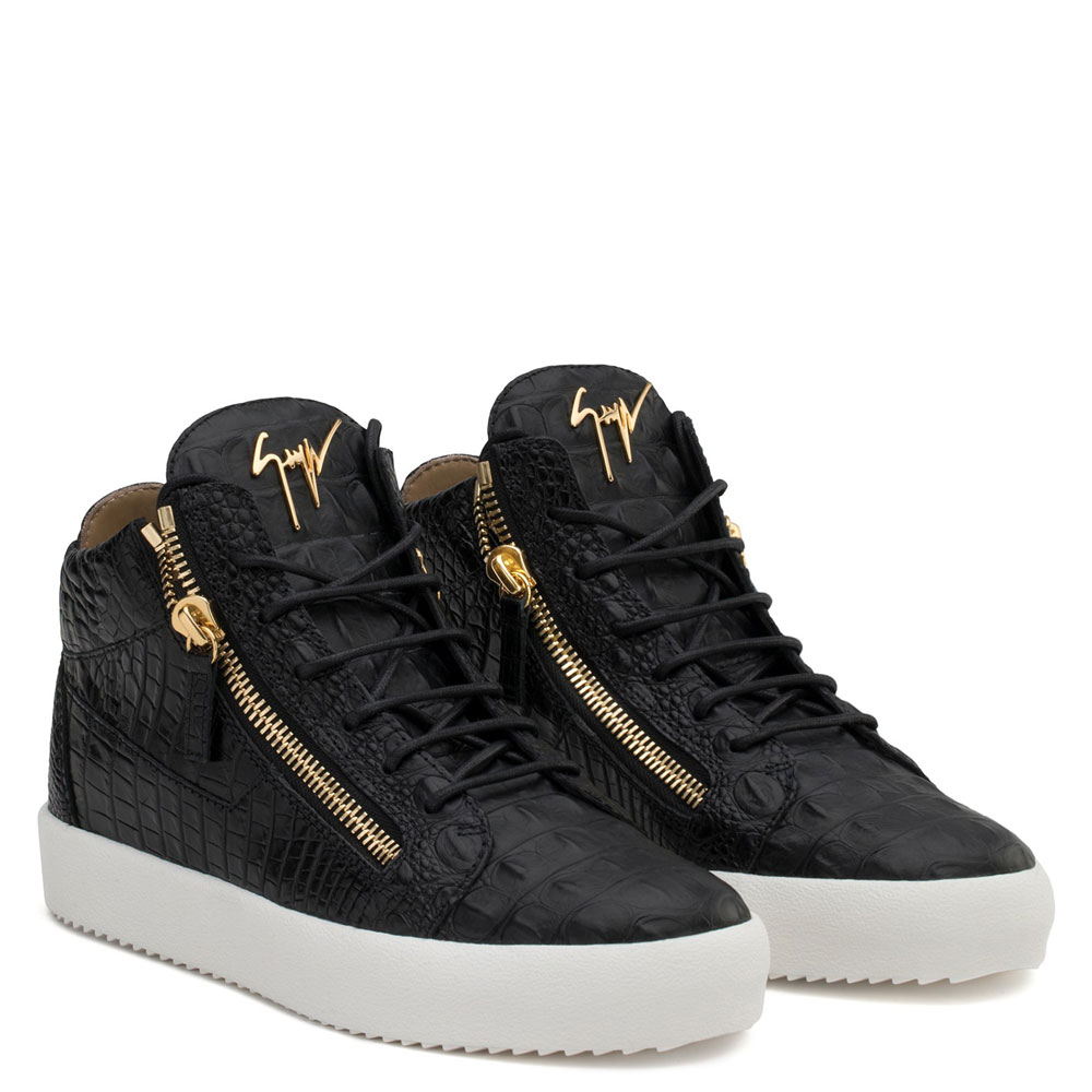 Zanotti kriss Black crocodile embossed calf mid-top sneaker RU70009048: Image 1