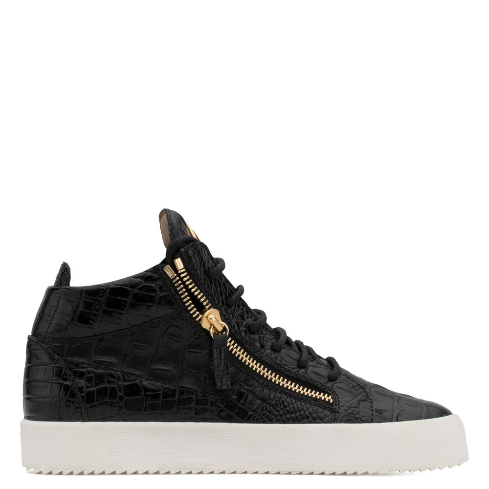 Zanotti kriss Black crocodile embossed calf mid-top sneaker RU70009048: Image 2