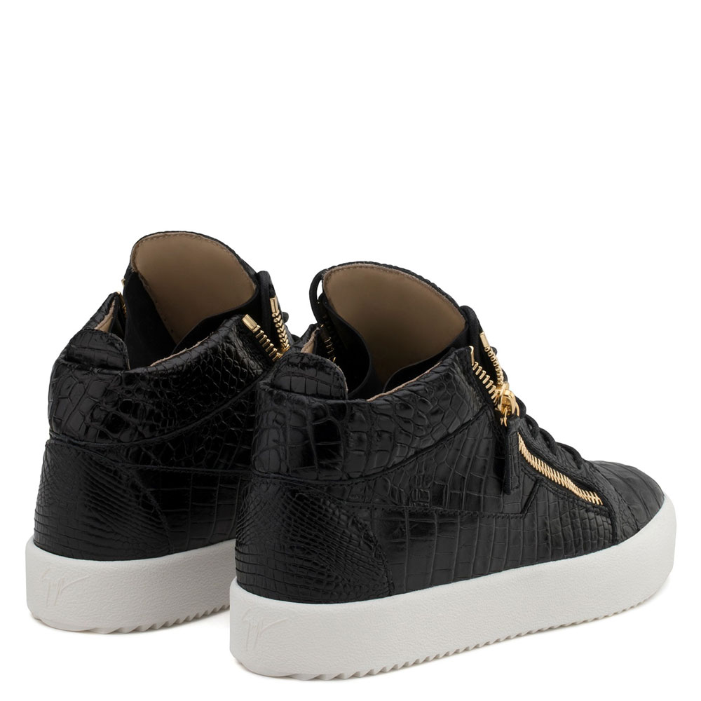 Zanotti kriss Black crocodile embossed calf mid-top sneaker RU70009048: Image 3