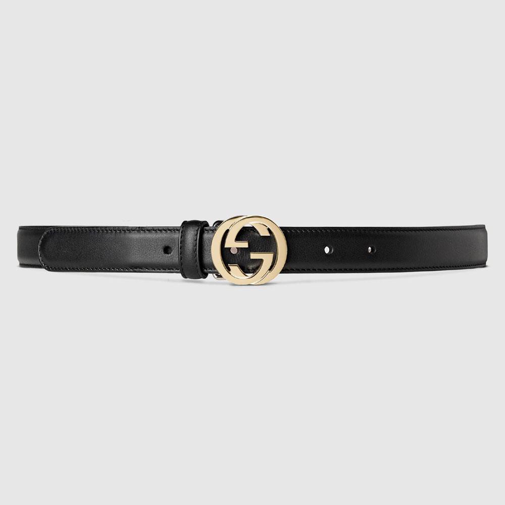 Gucci Leather belt with interlocking G buckle 370717 AP00G 1000: Image 1