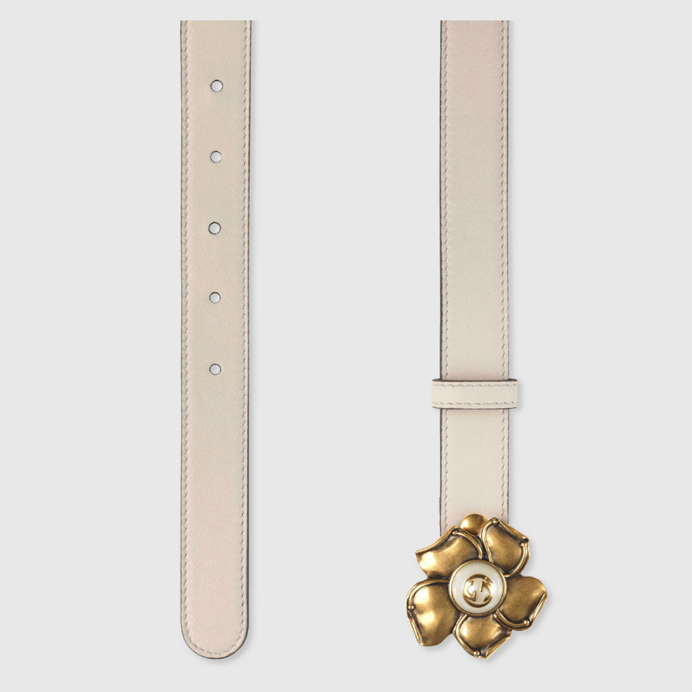 Gucci Leather belt with metal flower 431438 AP00T 9022: Image 2