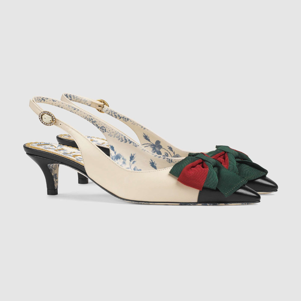 Gucci Leather sling-back pump with Web bow 519476 0HEC0 1073: Image 1