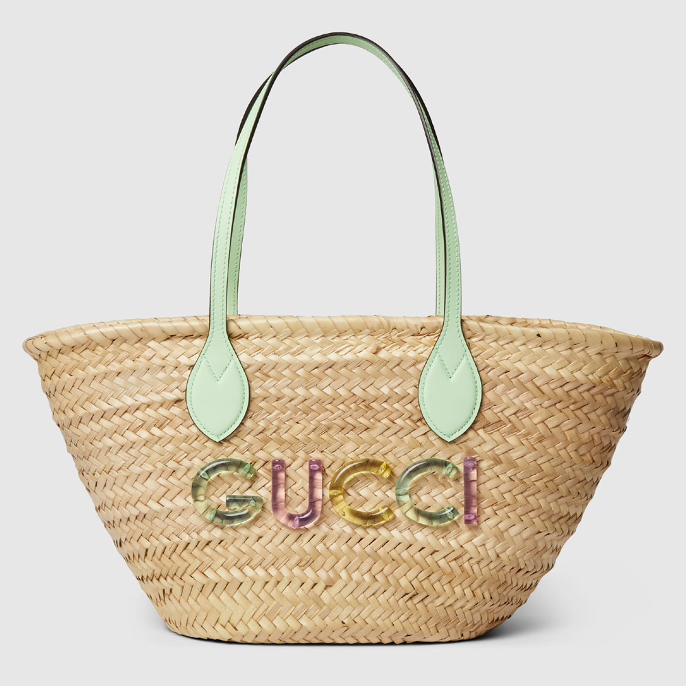 Small straw tote bag with Gucci logo 779524 9AAE6 9562: Image 1