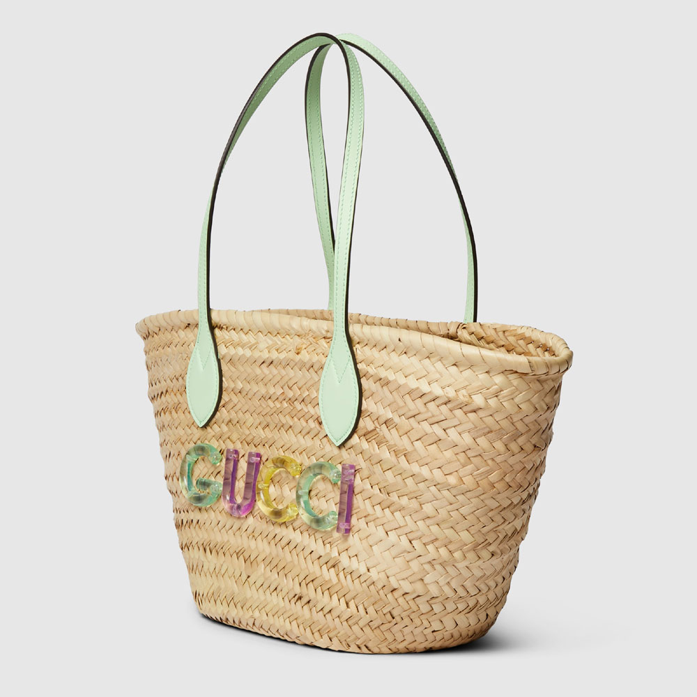 Small straw tote bag with Gucci logo 779524 9AAE6 9562: Image 2