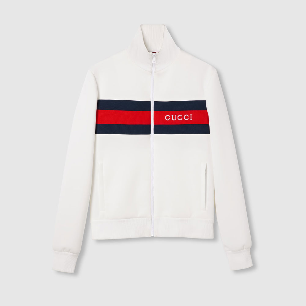 Gucci Neoprene Zipped Jacket With Web In White 787872 XJGJZ 9971: Image 1