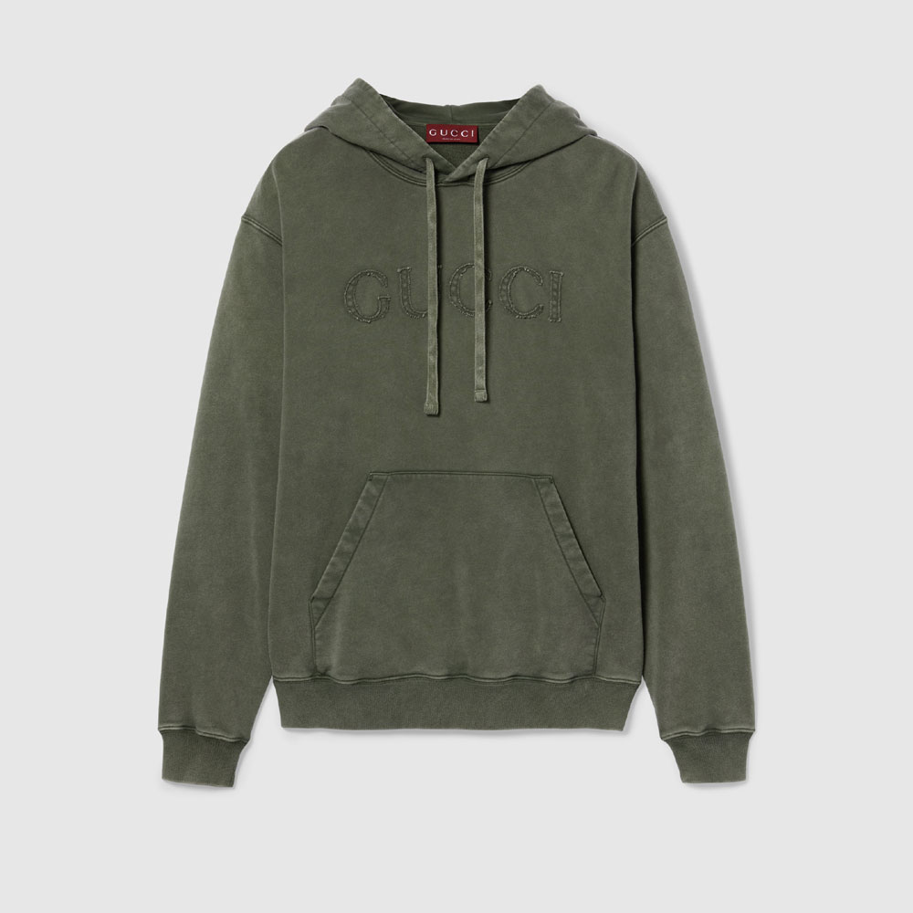 Gucci Embroidered Cotton Jersey Hooded Sweatshirt 788771 XJG6A 3254: Image 1