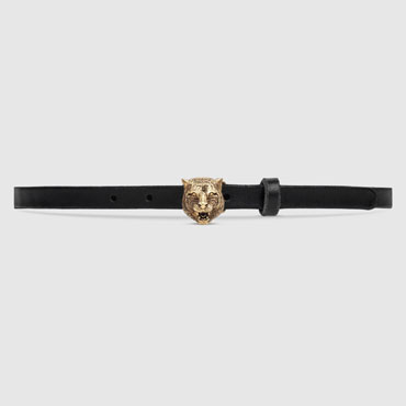 Gucci Skinny belt with feline buckle 409419 CVE0T 1000