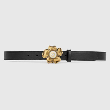 Gucci Leather belt with metal flower 431438 AP00T 1000