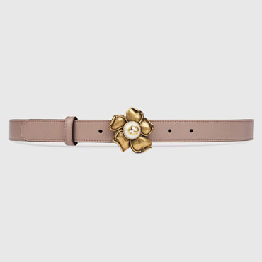 Gucci Leather belt with metal flower 431438 AP00T 5729