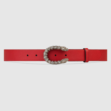 Gucci Leather belt with crystal Dionysus buckle 432142 AP0IN 6480