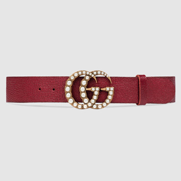 Gucci Leather belt with pearl Double G 453260 DU53T 8984