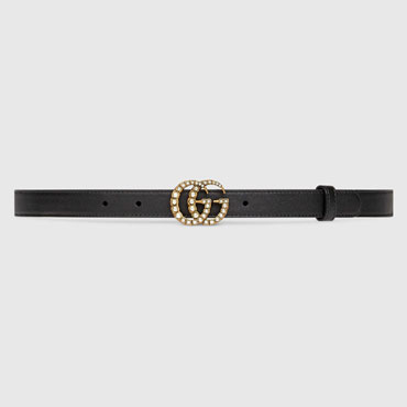 Gucci Leather belt with pearl Double G buckle 476342 AP0WT 8681