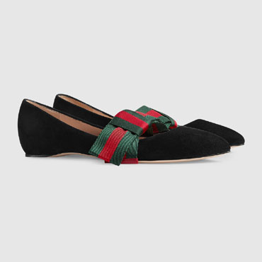 Gucci Suede ballet flat with Web bow 481183 DE860 1160