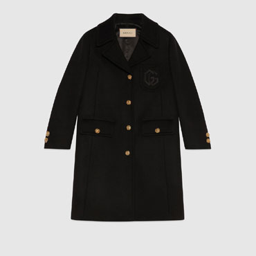 Gucci Double G Embroidery Wool Coat In Black 657054 ZAG3M 1000