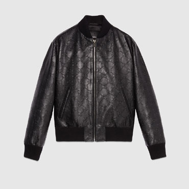 Gucci GG Leather Bomber Jacket In Black 673925 XNAPN 1000