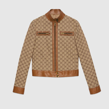 Gucci GG Canvas Jacket With Leather Trim 681034 Z8AV6 2184