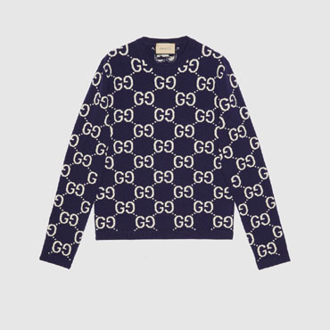 Gucci GG Wool Jacquard Sweater In Blue And Ivory 692900 XKCC5 4492