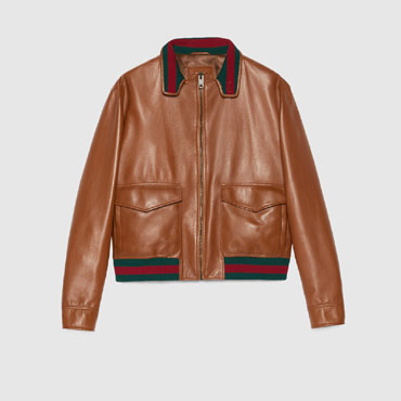 Gucci Leather Bomber Jacket In Light Brown 694614 XNAPL 2325