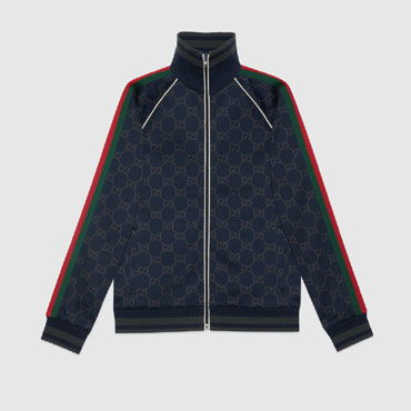 Gucci GG Jersey Cotton Jacket In Dark Blue And Grey 695955 XJF41 4544