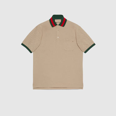 Gucci Cotton Piquet Polo With Web Collar In Beige 701735 XJELJ 2219