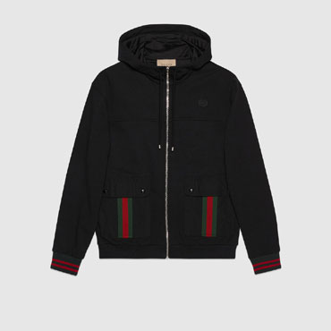 Gucci Cotton Jersey Hooded Jacket With Web In Black 752187 XJFQV 1043