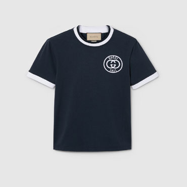 Gucci Cotton Jersey T-shirt With Embroidery In Navy 756596 XJFV8 4930