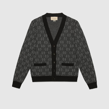 Gucci GG Wool Jacquard Cardigan In Grey 761550 XKDK5 1230