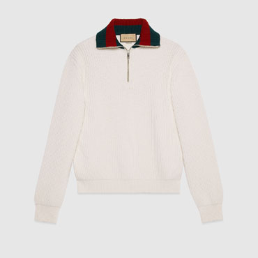 Gucci Knit Wool Sweater With Web In Ivory 770440 XKDNE 9146