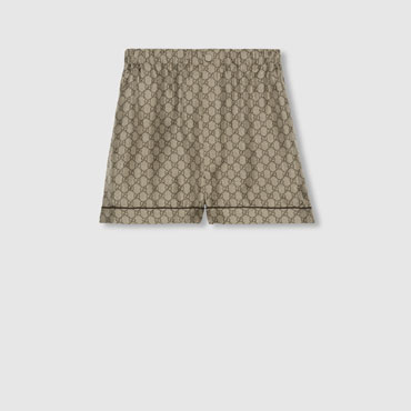 Gucci GG Supreme Print Silk Shorts In Beige And Ebony 772400 ZANRP 2237