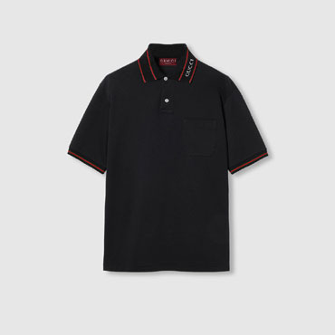 Gucci Cotton Piquet Polo Shirt With Web In Black 784422 XJGJW 1043