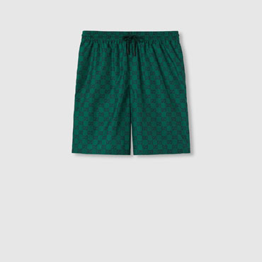 Gucci GG Print Nylon Swim Short In Dark Green 787913 XHAI6 3465