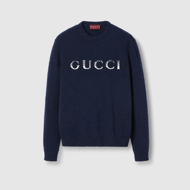 Wool Sweater With Gucci Intarsia In Dark Blue 795834 XKD7K 4594