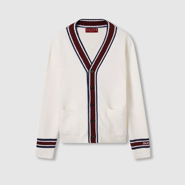 Gucci Wool Knit Cardigan With Intarsia In White 811242 XKEGR 9692