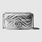 Gucci GG Marmont Super Mini Bag In Silver Leather 476433 AAESE 8106