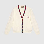 Gucci Knit Cotton V-neck Cardigan With Web In Ivory 654984 XKBUR 9182