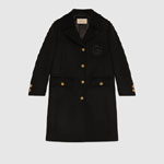 Gucci Double G Embroidery Wool Coat In Black 657054 ZAG3M 1000