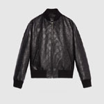 Gucci GG Leather Bomber Jacket In Black 673925 XNAPN 1000