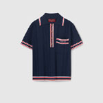 Gucci Polo Top With Striped Trim In Dark Blue 691713 XKD26 4915