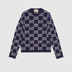 Gucci GG Wool Jacquard Sweater In Blue And Ivory 692900 XKCC5 4492