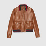 Gucci Leather Bomber Jacket In Light Brown 694614 XNAPL 2325