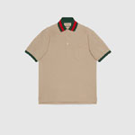 Gucci Cotton Piquet Polo With Web Collar In Beige 701735 XJELJ 2219