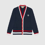 Gucci Knit Wool Cardigan With Patch In Dark Blue 743019 XKDED 4496