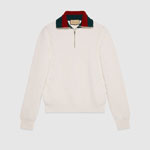 Gucci Knit Wool Sweater With Web In Ivory 770440 XKDNE 9146