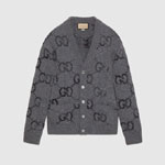 Gucci Wool Cardigan With GG Intarsia In Grey 770507 XKDSJ 1128